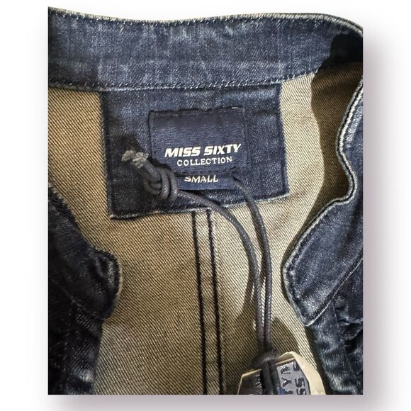 Miss Sixty Denim Blue Jacket Ruffle Vintage Size Small Retro 90’s Boho BNWT - Picture 8 of 9